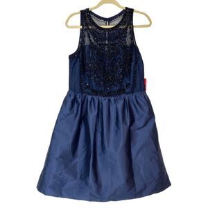 NWT Adrianna Papell Navy Blue & Black Beaded Formal A-Line Dress Event Size 14